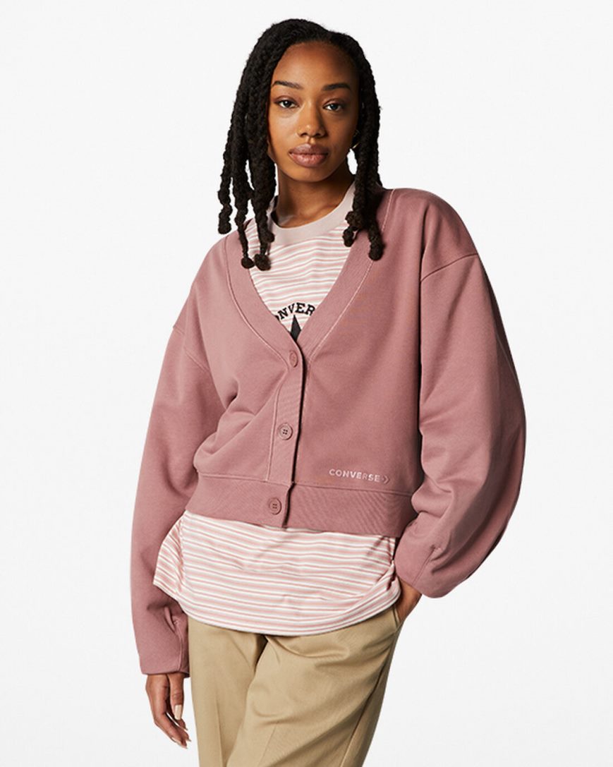 Women\'s Converse Twisted Knits Cardigan Sweatshirts Burgundy | AU E6345M